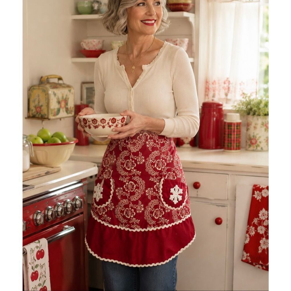 Vintage D. L. Rhein for Silvestri Kitschy Snowflake Apron Red White